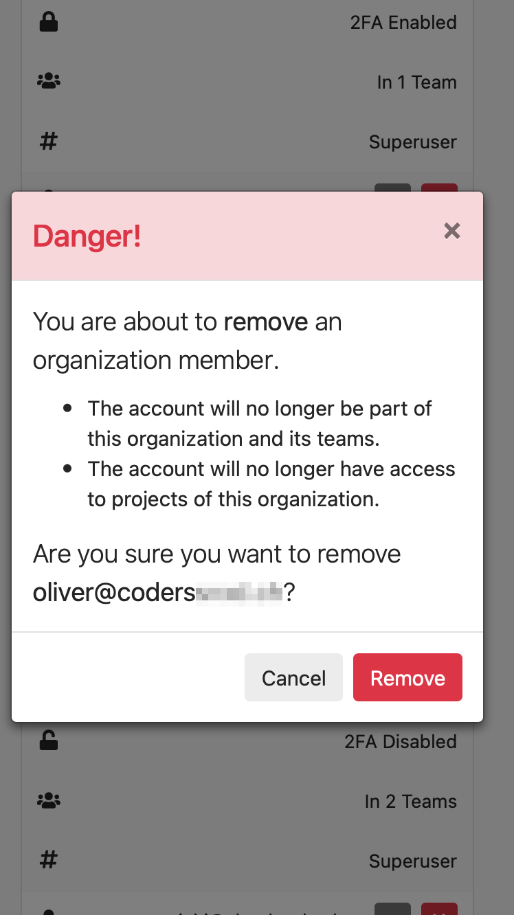 Organization members can be removed from the organization at any time. The account per se and personal projects and cloud resources remain in place.