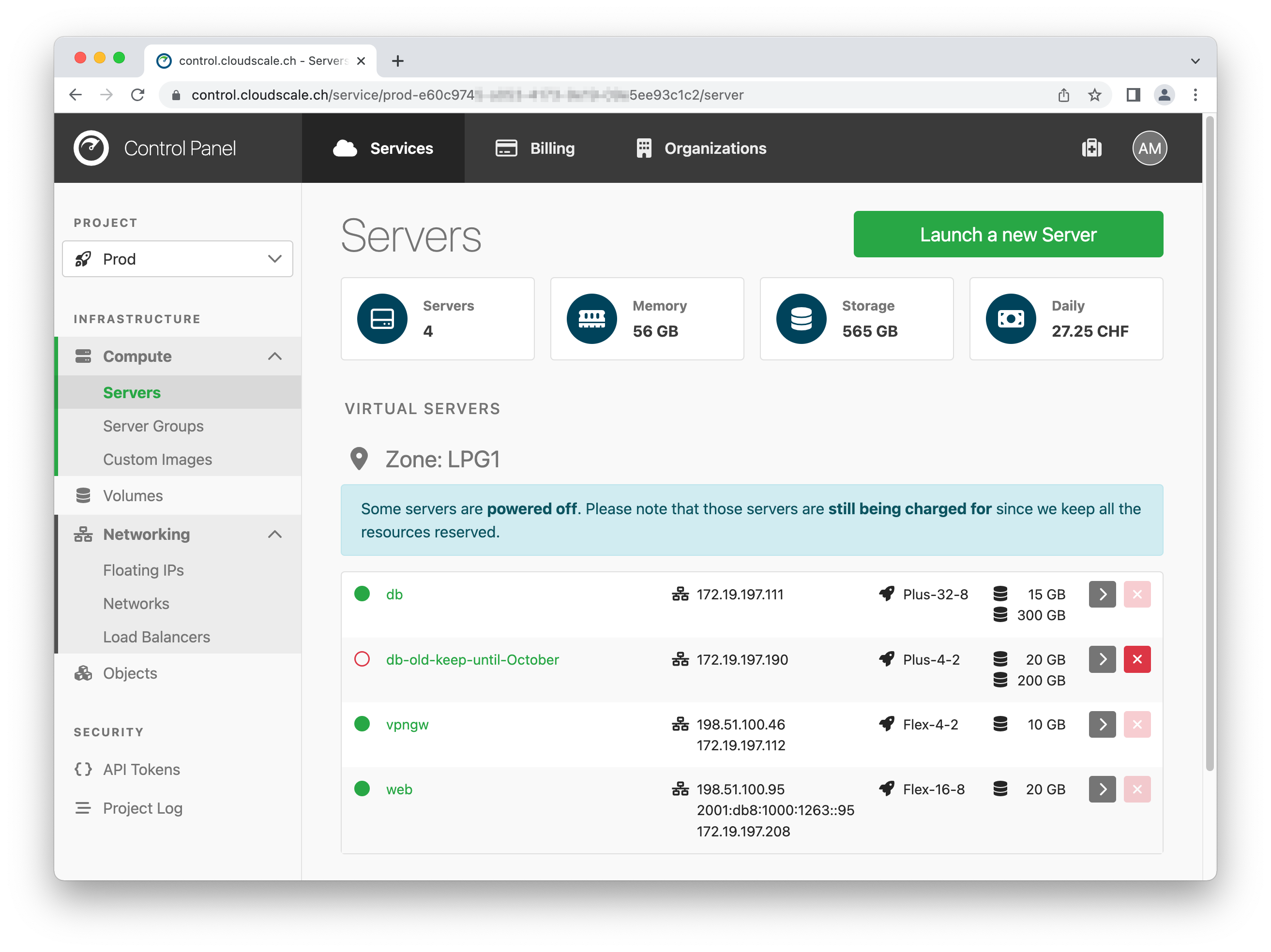 Dynamic web components in the cloud control panel.