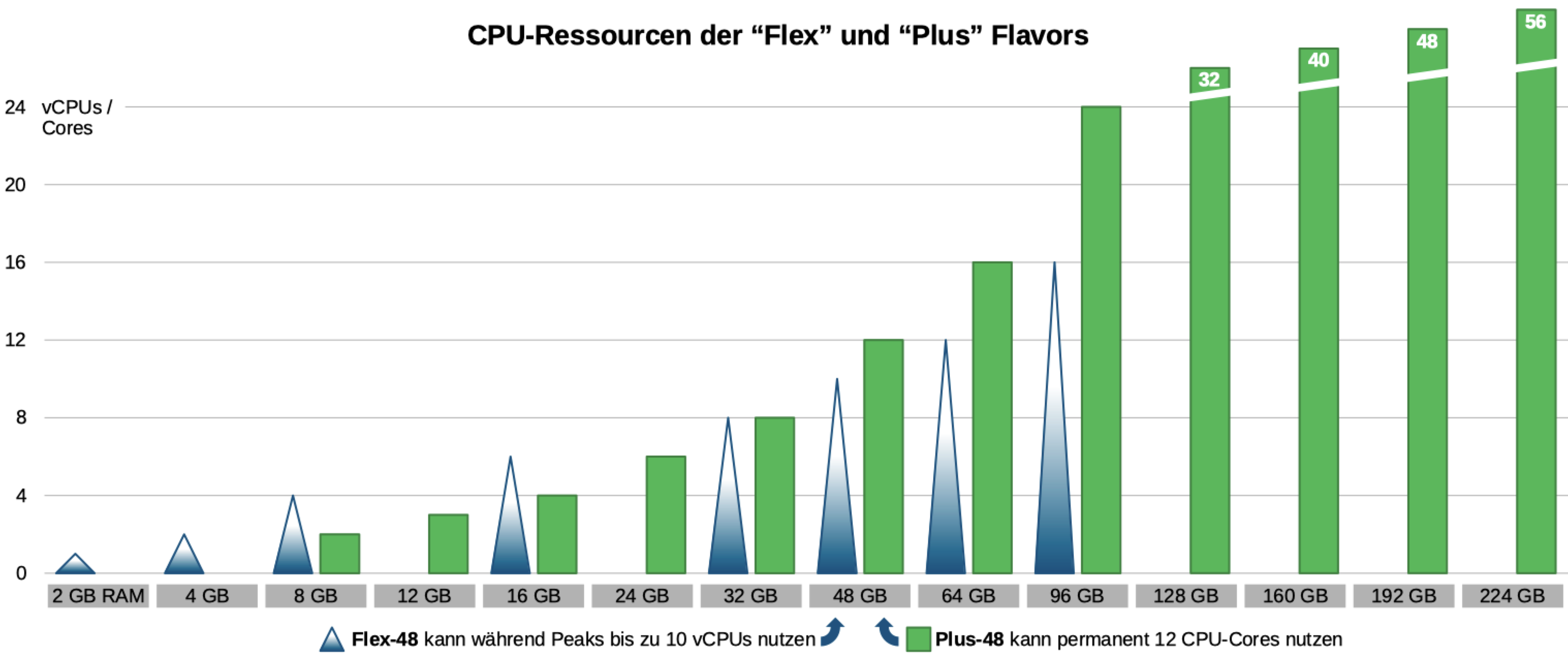 Vergleich CPU-Ressourcen der "Flex" und "Plus" Flavors