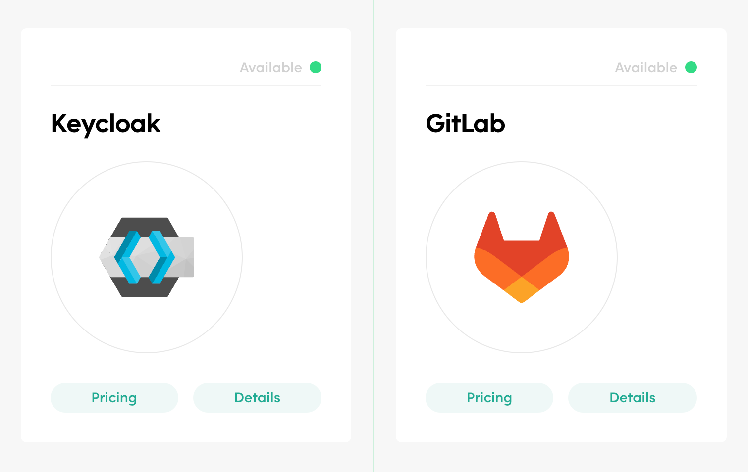 Keycloak and GitLab: Two of the many managed services in our marketplace.